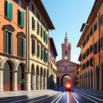 **Prompt 1: The Secure Digital Pulse of Bologna**
    A futuristic, vibrant smart city scene, centered around Bologna. Data streams, depicted as flowing light, move securely through urban infrastructure (sensors, smart traffic lights, buildings). A prominent, subtle visual motif of a shield or lock icon, integrated with the European Union flag, symbolizes GDPR compliance and "privacy by design." People are visibly engaged with city services, appearing calm and trusting, implying their data is protected. The overall mood is one of responsible innovation and transparency, with a touch of Italian architectural elements in the background. Digital art, high detail, optimistic lighting.