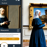 Home 15 Florence Cultural App**
"A tourist in Florence, Italy, fully clothed in modest casual wear, using a smartphone app to interact with a Renaissance painting in a museum. The app interface is visible on the screen, displaying augmented reality features and historical information. Background shows the Uffizi Gallery. Perfect anatomy, correct proportions, natural pose, professional photography, high quality, safe for work, appropriate content, fully clothed, professional, family-friendly."
**
