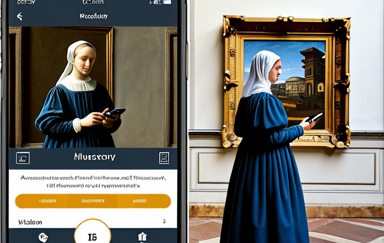 Florence Cultural App**
"A tourist in Florence, Italy, fully clothed in modest casual wear, using a smartphone app to interact with a Renaissance painting in a museum. The app interface is visible on the screen, displaying augmented reality features and historical information. Background shows the Uffizi Gallery. Perfect anatomy, correct proportions, natural pose, professional photography, high quality, safe for work, appropriate content, fully clothed, professional, family-friendly."
**